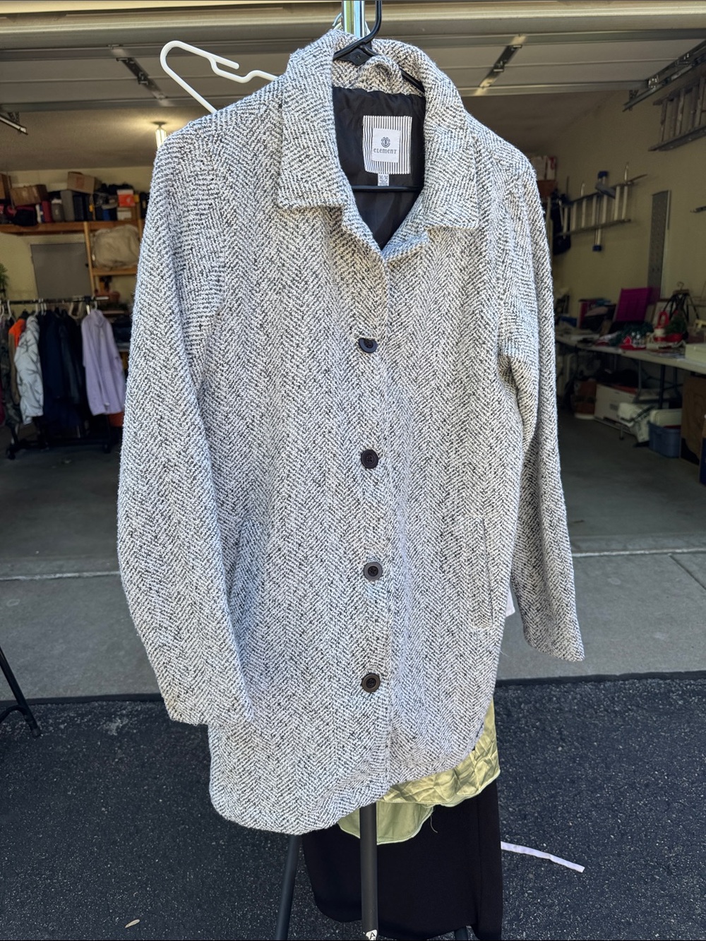 Element Herringbone Wool-Blend Coat in Gray and Black